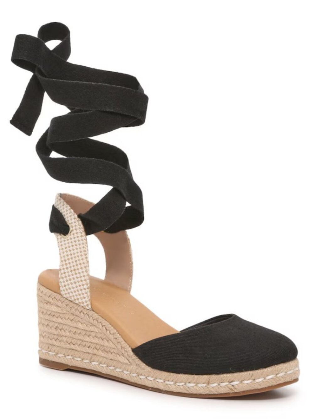 KELLY&KATIE Black Goldie Espadrille Wedge Sandal Round Toe W/straps Goth Size 9